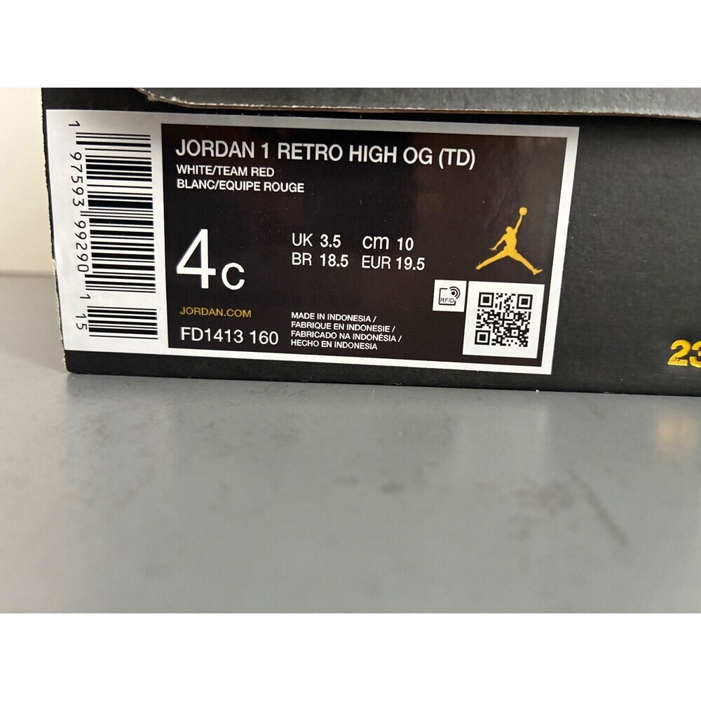 Nike Jordan 1 Retro High OG (TD FD1413 401 White/ Team Red size 4c - Picture 3 of 6
